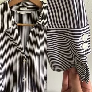 Calvin Klein pinstripe blouse w/ contrasting cuffs